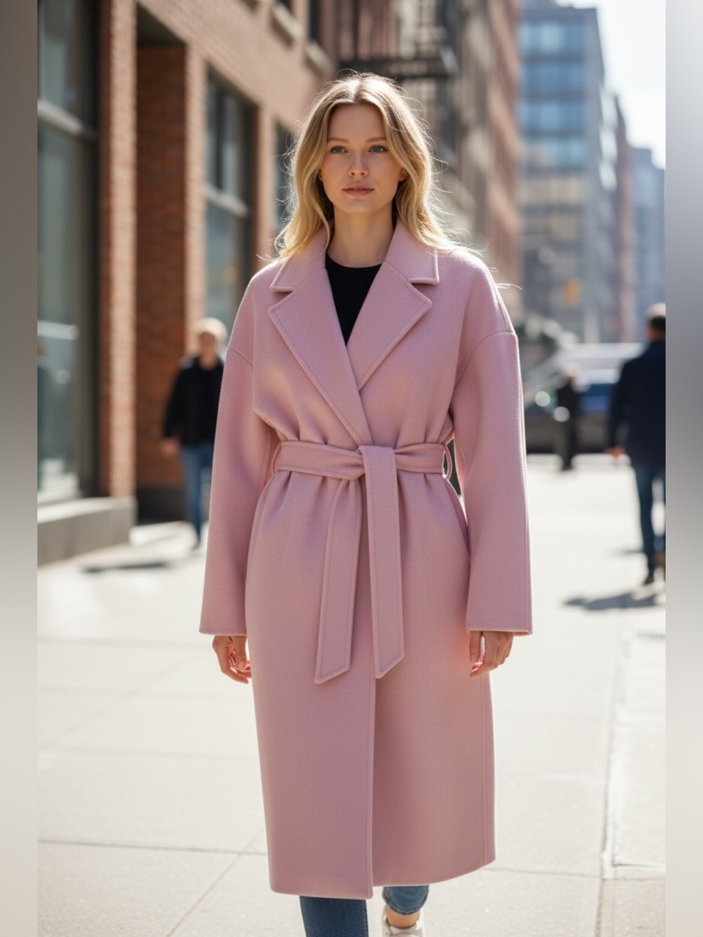 NWT JOIE Soft Pink  Blend Wrap Coat Belted Long Jacket Large